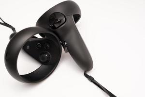 Samutprakarn Thailand Jan 23 2023 oculus rift touch controller isolated on white background. virtual reality wireless system created by Oculus VR division of Facebook. photo