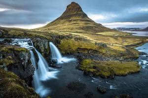 Kirkjufell mountain the iconic tourist attraction in west region of Iceland. photo