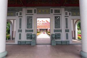 Bandung, Indonesia, 2020 -The Architecture of the Buddha Temple with Chinese ornament like red colors amazes the Buddhist people while praying photo