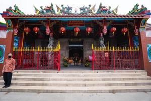 Bandung, Indonesia, 2020 - The Architecture of the Buddha Temple with Chinese ornament like red colors amazes the Buddhist people while praying photo