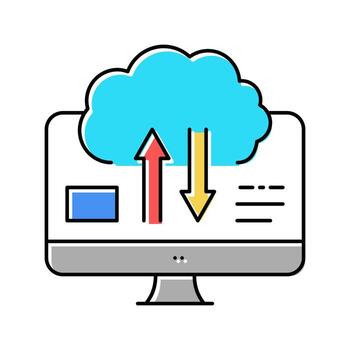 descargar y cargar desde la ilustración de vector de icono de color de procesamiento digital en la nube