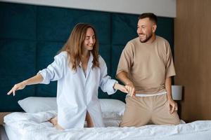 earlier morning bride and groom at home photo