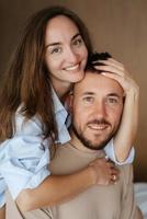 earlier morning bride and groom at home photo