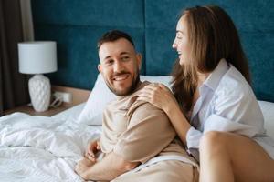 earlier morning bride and groom at home photo