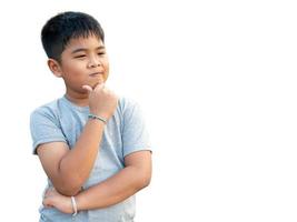 Portrait of smiling boy isolated on white background photo