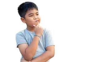 Portrait of smiling boy isolated on white background photo