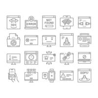conjunto de iconos de colección de página web no encontrada vector