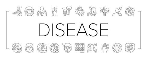 conjunto de iconos de colección de problemas humanos de enfermedad vector