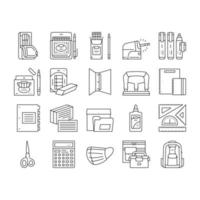 School Supplies Stationery Tools Icons Set Vector