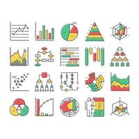 Graph For Analyzing And Research Icons Set Vector