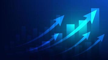 bar chart with uptrend arrow show  growth of business performance and profit of investment on blue background vector