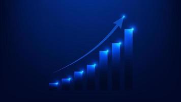 bar chart with uptrend arrow show  growth of business performance and profit of investment on blue background vector