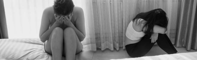 Asian women with stress, She kept herself alone in her bedroom, Depression. photo