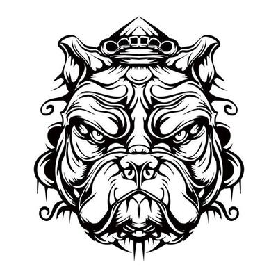 Angry Bulldog Silhouette Outline Drawing
