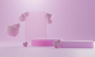 heart shape 3d rendering empty space cylinder pink podium valentine's day photo