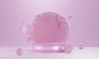 heart shape 3d rendering empty space cylinder pink podium valentine's day photo
