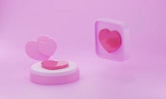 forma de corazón representación 3d espacio vacío cilindro rosa podio día de san valentín foto