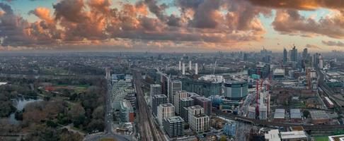 Aerial London Skyline view near railway road. photo