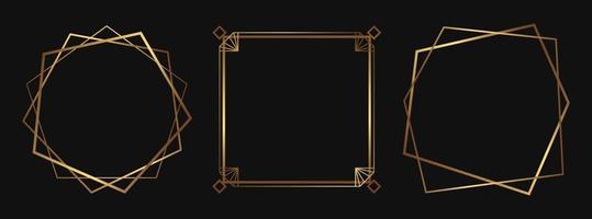 Set of golden decorative frames. Isolated Art Deco line art borders with empty space. vector