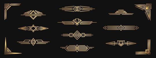 Set of vector gold dividers. Isolated Art Deco corners and borders for design
