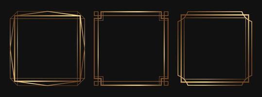 Set of golden decorative frames. Isolated Art Deco line art borders with empty space. vector