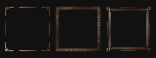 Set of golden decorative frames. Isolated Art Deco line art borders with empty space. vector