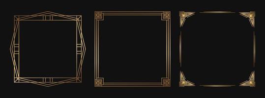Set of golden decorative frames. Isolated Art Deco line art borders with empty space. vector