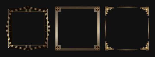 conjunto de marcos decorativos dorados. bordes de arte de línea art deco aislados con espacio vacío. vector