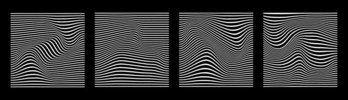 Black and white abstract wave line stripe vector illustration set. Optical art wavy background. Collection of striped lines illusion.