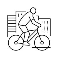 Ilustración de vector de icono de línea de bicicleta de equitación urbana