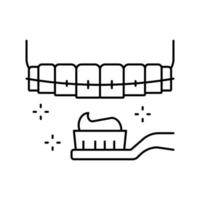 care and cleaning tooth braces line icon vector illustration