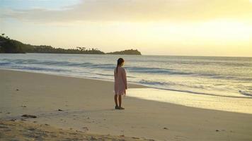 Adorable little girl have fun at tropical beach during vacation video