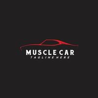 Muscle car logo in simple red line graphic design template vector