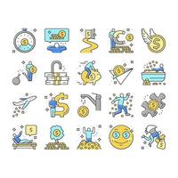 financial freedom money business icons set vector