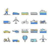 transporte para montar y volar iconos conjunto vector
