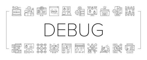 Debug Research And Fix Collection Icons Set Vector