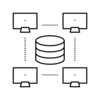 Ilustración de vector de icono de línea de procesamiento digital de trabajo en red