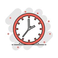 Cartoon clock timer icon in comic style. Time sign illustration pictogram. Watch splash business concept. vector