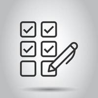 Checklist document icon in flat style. Survey vector illustration on white isolated background. Check mark choice business concept.