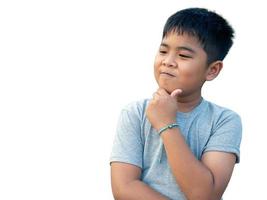 Portrait of smiling boy isolated on white background photo