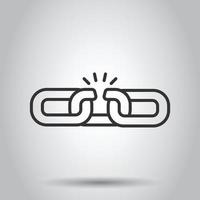 Chain broken icon in flat style. Network hyperlink vector illustration on white isolated background. Attach business concept.