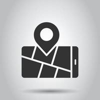 Smartphone map icon in flat style. Mobile phone gps navigation vector illustration on white isolated background. Locate pin position business concept.