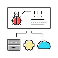 virus on server, cloud and computer components color icon vector illustration
