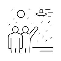 flying saucer in sky line icon vector illustration