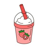 Strawberry milk shake doodle icon. vector