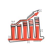 Chart graph icon in comic style. Arrow grow cartoon vector illustration on white isolated background. Analysis splash effect business concept.