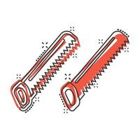 Saw blade icon in comic style. Working tools cartoon vector illustration on white isolated background. Hammer splash effect business concept.