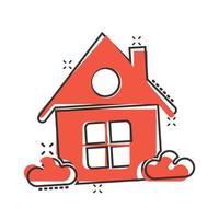 Building icon in comic style. Home cartoon vector illustration on white isolated background. House splash effect business concept.