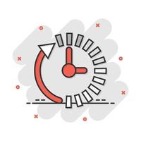 icono de cuenta regresiva del reloj en estilo cómico. pictograma de ilustración de dibujos animados de vector de cronómetro de tiempo. efecto de salpicadura de concepto de negocio de reloj.