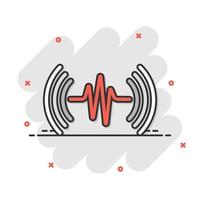 Sound wave icon in comic style. Heart beat vector cartoon illustration on white isolated background. Pulse rhythm splash effect business concept.